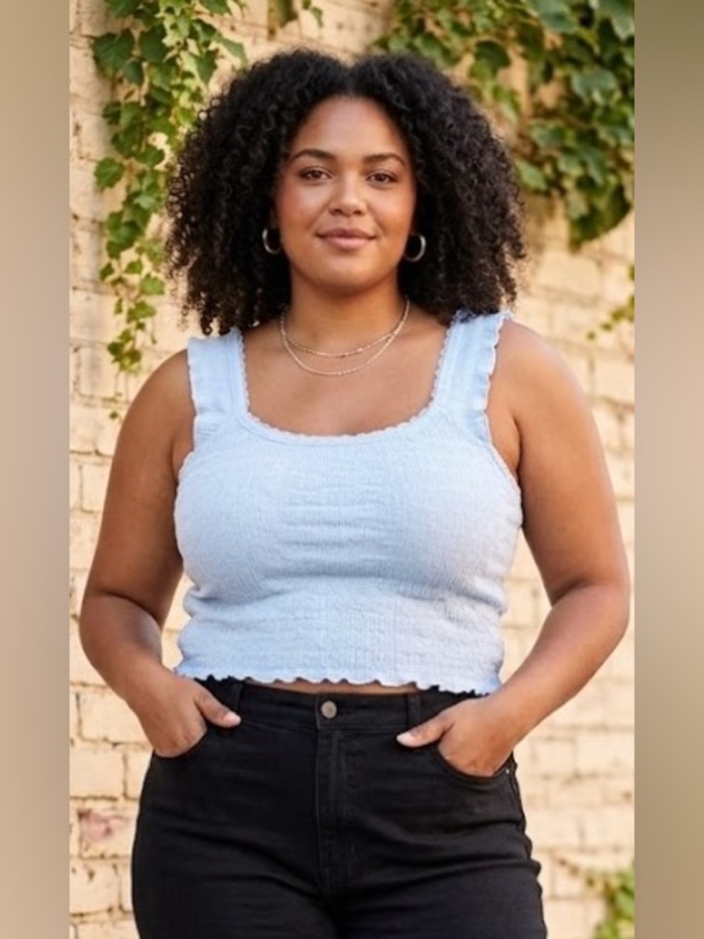 NWT Juniors Ribbed Florence by Mills Crop Tank — Light Blue